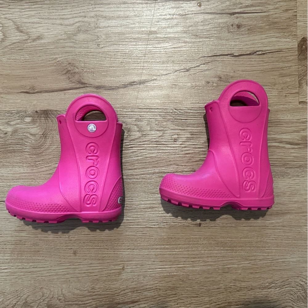 CROCS Pink Rain boots, girls size 7C